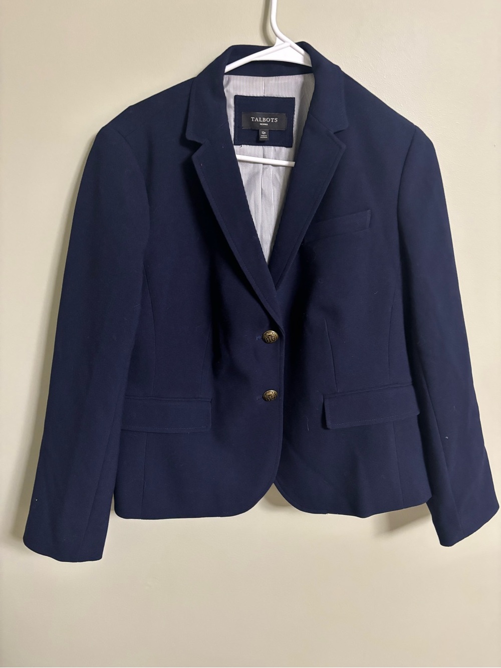 Talbots Navy Blue Blazer Jacket Size 12P  Two Button Lined Classic Schoolgirl